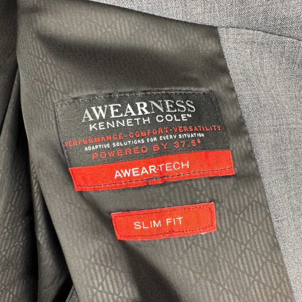 Awearness Kenneth Cole Awear-Tech Slim Fit Gray Suit Mens 30 Regular Wool Blend - Picture 4 of 15